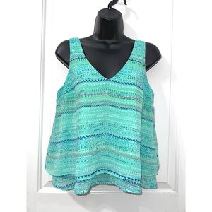 Candie's teal patterned sheer semi crop tank top